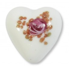 1 Murano Glass White with Aventurine & Rose Flower 20mm Heart Bead 1 Murano Glass White with Aventurine & Rose Flower 20mm Heart Bead