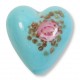 1 Murano Glass Pastel Light Turquoise with Aventurine & Rose Flower 20mm Heart Bead