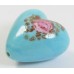 1 Murano Glass Pastel Light Turquoise with Aventurine & Rose Flower 20mm Heart Bead