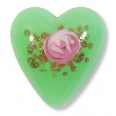 1 Murano Glass Opal Nile Green with Aventurine & Rose Flower 20mm Heart Bead 1 Murano Glass Opal Nile Green with Aventurine & Rose Flower 20mm Heart Bead