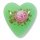 1 Murano Glass Opal Nile Green with Aventurine & Rose Flower 20mm Heart Bead