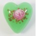 1 Murano Glass Opal Nile Green with Aventurine & Rose Flower 20mm Heart Bead