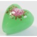 1 Murano Glass Opal Nile Green with Aventurine & Rose Flower 20mm Heart Bead