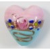 1 Murano Glass Pink & Turquoise Flower and Aventurine 20mm Heart Bead