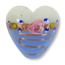 1 Murano Glass Periwinkle blue & Ivory Flower and Aventurine 20mm Heart Bead 1 Murano Glass Periwinkle blue & Ivory Flower and Aventurine 20mm Heart Bead