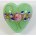 1 Murano Glass Opal Nile Green with Flower and Aventurine 20mm Heart Bead
