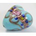 1 Murano Glass Pastel Turquoise Blue with Flower and Aventurine 20mm Heart Bead