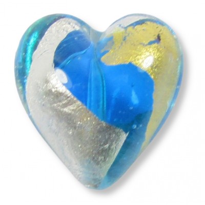 1 Murano Glass Light Aquamarine with Silver and Gold Foil 20mm Heart Bead 1 Murano Glass Light Aquamarine with Silver and Gold Foil 20mm Heart Bead