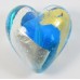 1 Murano Glass Light Aquamarine with Silver and Gold Foil 20mm Heart Bead