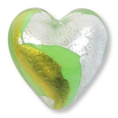 1 Murano Glass Light Aquamarine with Silver and Gold Foil 20mm Heart Bead