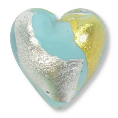 1 Murano Glass Pastel Turquoise Blue with Silver and Gold Foil 20mm Heart Bead 1 Murano Glass Pastel Turquoise Blue with Silver and Gold Foil 20mm Heart Bead