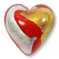 1 Murano Glass Opal Red with Silver and Gold Foil 20mm Heart Bead 1 Murano Glass Opal Red with Silver and Gold Foil 20mm Heart Bead