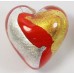 1 Murano Glass Opal Red with Silver and Gold Foil 20mm Heart Bead