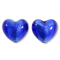 2 Murano Glass Dark Sapphire Silver Foiled 14mm Heart Beads 2 Murano Glass Dark Sapphire Silver Foiled 14mm Heart Beads