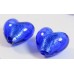 2 Murano Glass Dark Sapphire Silver Foiled 14mm Heart Beads
