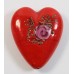 1 Murano Glass Rosso Red with Rose Flower and Aventurine 35mm Flat Heart Bead