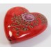 1 Murano Glass Rosso Red with Rose Flower and Aventurine 35mm Flat Heart Bead
