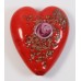 1 Murano Glass Rosso Red with Rose Flower and Aventurine 35mm Flat Heart Bead