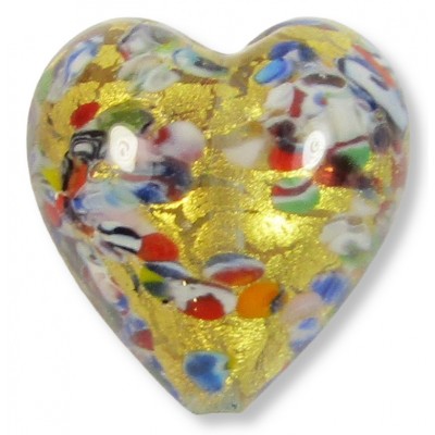 1 Murano Glass Multicolour Speckled Gold Foiled 25mm Heart Bead