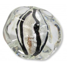 1 Murano Glass Black Striped Silver Foil 25mm Focal Nugget Bead