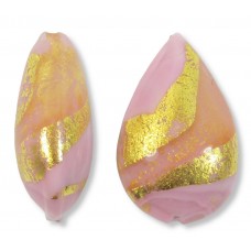 1 Murano Glass Blush and Rose Ripple  Gold Foiled 20mm Pear Drop