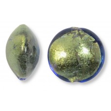 1 Murano Glass Gold Foiled Bluino 14mm Lentil Bead 1 Murano Glass Gold Foiled Bluino 14mm Lentil Bead