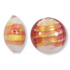 1 Murano Glass Goldfoiled Doges Palace Ruby Rose 14mm Lentil Bead 1 Murano Glass Goldfoiled Doges Palace Ruby Rose 14mm Lentil Bead