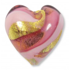 1 Murano Glass Pink & Ruby Gold foiled 20mm Heart Bead 1 Murano Glass Pink & Ruby Gold foiled 20mm Heart Bead
