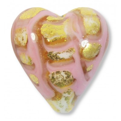 1 Murano Glass Pink Aventurine and Gold Foil Patches 20mm Heart Bead 1 Murano Glass Pink Aventurine and Gold Foil Patches 20mm Heart Bead
