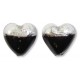2 Murano Glass Silver Foiled Bicolour 12mm Heart Beads Black & Clear 2 Murano Glass Silver Foiled Bicolour 12mm Heart Beads Black & Clear