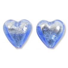 2 Murano Glass Silver Foiled Bicolour 12mm Heart Beads Light & Dark Sapphire 2 Murano Glass Silver Foiled Bicolour 12mm Heart Beads Light & Dark Sapphire