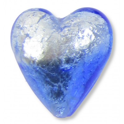 1 Murano Glass Silver Foiled Bicolour 20mm Heart Bead Light & Dark Sapphire