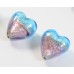 2 Murano Glass Silver Foiled Bicolour 12mm Heart Beads Mid Aqua & Light Amethyst