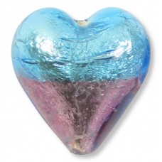 1 Murano Glass Silver Foiled Bicolour 20mm Heart Bead Mid Aqua & Light Amethyst 1 Murano Glass Silver Foiled Bicolour 20mm Heart Bead Mid Aqua & Light Amethyst
