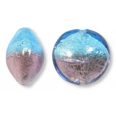 1 Murano Glass Silver Foiled Bicolour 14mm Lentil Bead Mid Aqua & Light Amethyst 1 Murano Glass Silver Foiled Bicolour 14mm Lentil Bead Mid Aqua & Light Amethyst