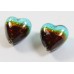 2 Murano Glass Silver Foiled Bicolour 12mm Heart Beads Verde Marino & Dark Topaz