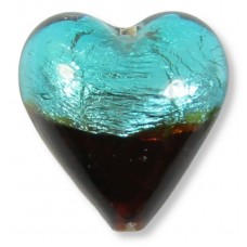 1 Murano Glass Silver Foiled Bicolour 20mm Heart Bead Verde Marino & Dark Topaz 1 Murano Glass Silver Foiled Bicolour 20mm Heart Bead Verde Marino & Dark Topaz