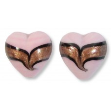 2 Murano Glass Pastel Dark Pink with Aventurine Ricciola 12mm Heart Beads 2 Murano Glass Pastel Dark Pink with Aventurine Ricciola 12mm Heart Beads