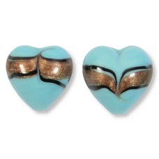 2 Murano Glass Pastel Turquoise with Aventurine Ricciola 12mm Heart Beads 2 Murano Glass Pastel Turquoise with Aventurine Ricciola 12mm Heart Beads