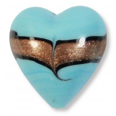 1 Murano Glass Pastel Turquoise with Aventurine Ricciola 20mm Heart Bead
