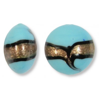 1 Murano Glass Pastel Turquoise with Aventurine Ricciola 14mm Lentil Bead