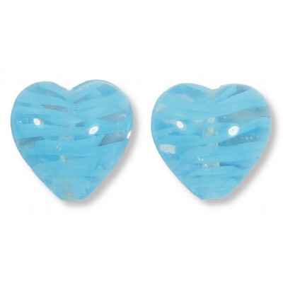2 Murano Glass Filigrine Light Blue 12mm Heart Beads
