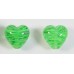 2 Murano Glass Filigrine Green 12mm Heart Beads