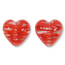2 Murano Glass Filigrine Red 12mm Heart Beads