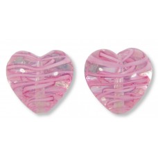 2 Murano Glass Filigrine Light Pink 12mm Heart Beads