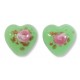 2 Murano Glass Opal Nile Green with Aventurine & Rose Flower 12mm Heart Beads 2 Murano Glass Opal Nile Green with Aventurine & Rose Flower 12mm Heart Beads