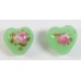 2 Murano Glass Opal Nile Green with Aventurine & Rose Flower 12mm Heart Beads