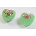 2 Murano Glass Opal Nile Green with Aventurine & Rose Flower 12mm Heart Beads