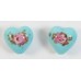 2 Murano Glass Opal Light Turquoise with Aventurine & Rose Flower 12mm Heart Beads