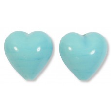 2 Murano Glass Pastel Light Turquoise Blue 12mm Heart Beads